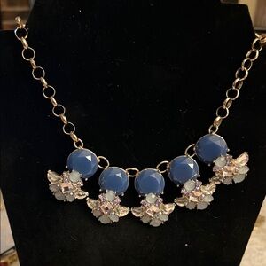 Blue & Crystal Statement Necklace with Gold-Tone Chain
